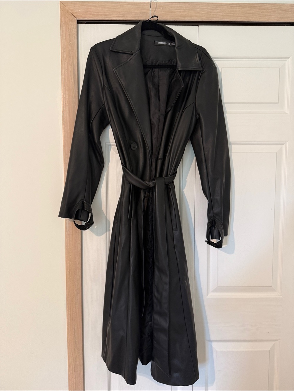 Missguided Black Faux Leather Long Trench Coat